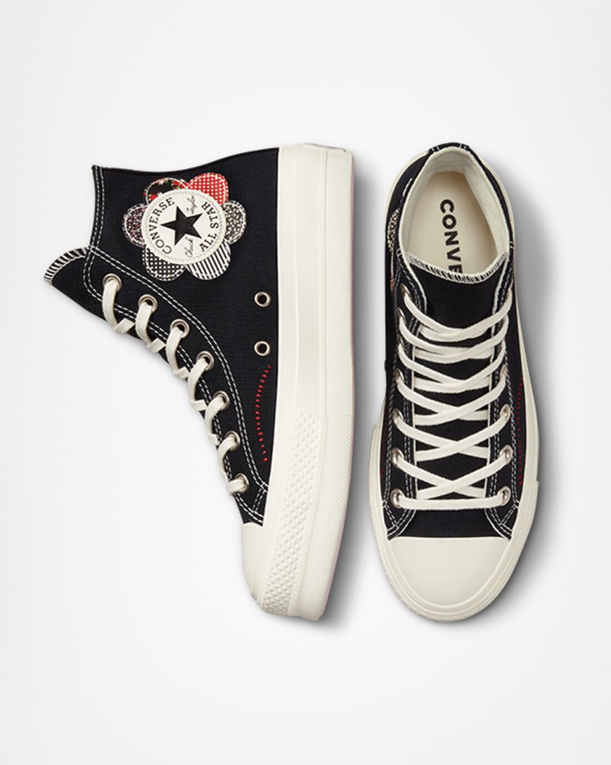 Topanky Na Platforme Converse Chuck Taylor All Star Lift Crafted Patchwork Vysoke Damske Čierne Červené | SK DEONI8